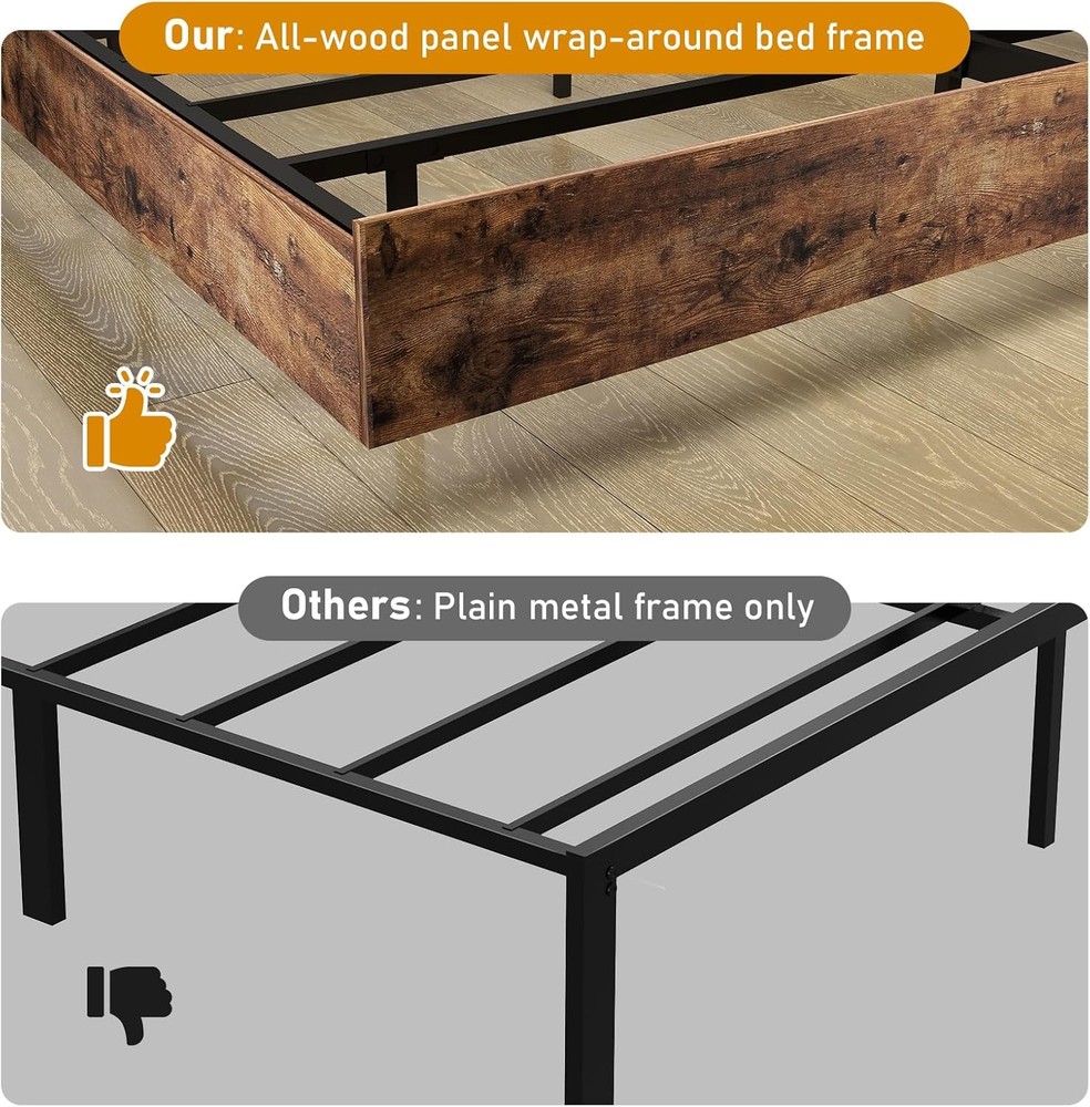 Floating Full/Queen/King Bed Frame with LED Lights, No Box Spring Needed