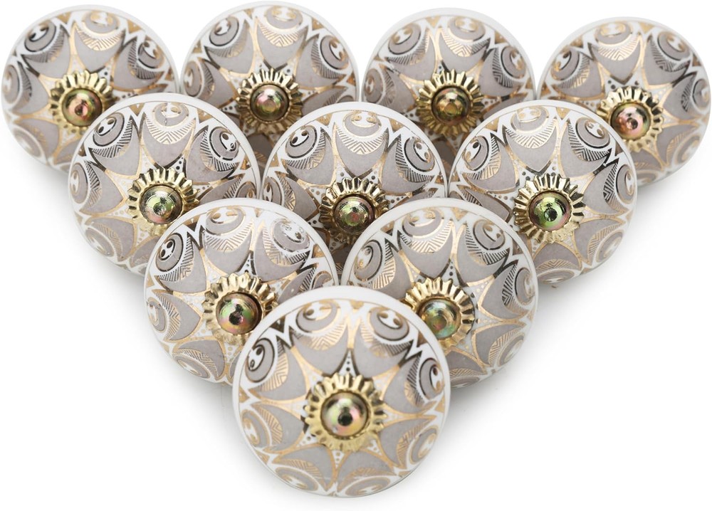 Ceramic Knobs for Cabinets and Drawers Handmade Gold Grey Dresser Pull Handle...