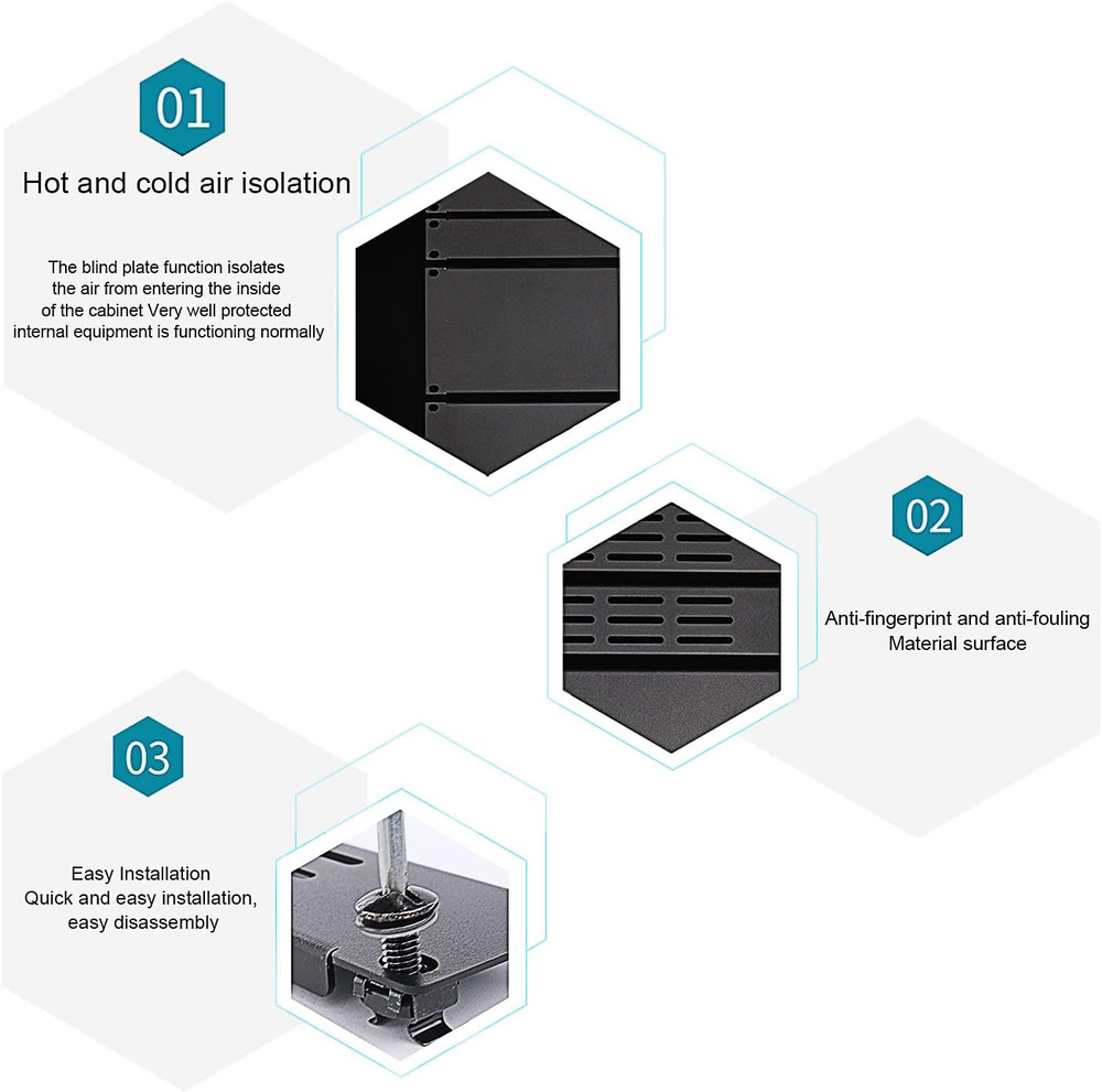 1U Rack Mount Blank Panel with Brush for Cable Management (2 Pack)