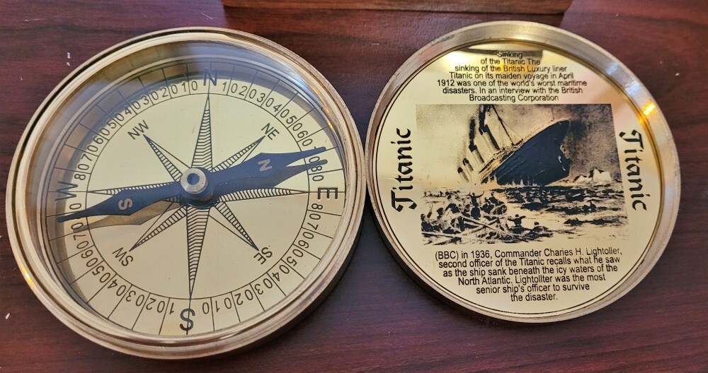 Solid Brass RMS Titanic Compass 4" In a Rosewood Box