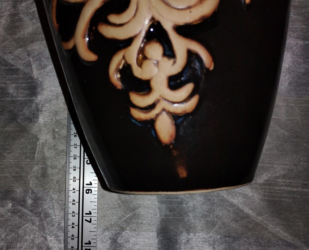 Decorative Glazed Narrow Neck Vase With Raised Scrollwork