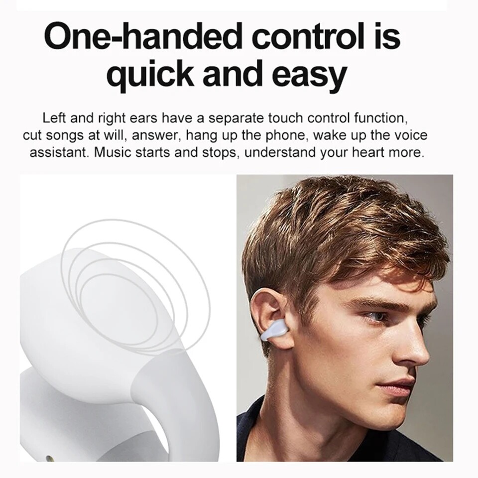 Wireless Bluetooth 5.3 Earbuds Ear Clip Bone Conduction Stereo Headphone Headset