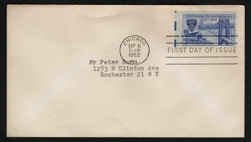 US 1952 FDC #1012 - 3c Centennial of Engineering First Day Cover