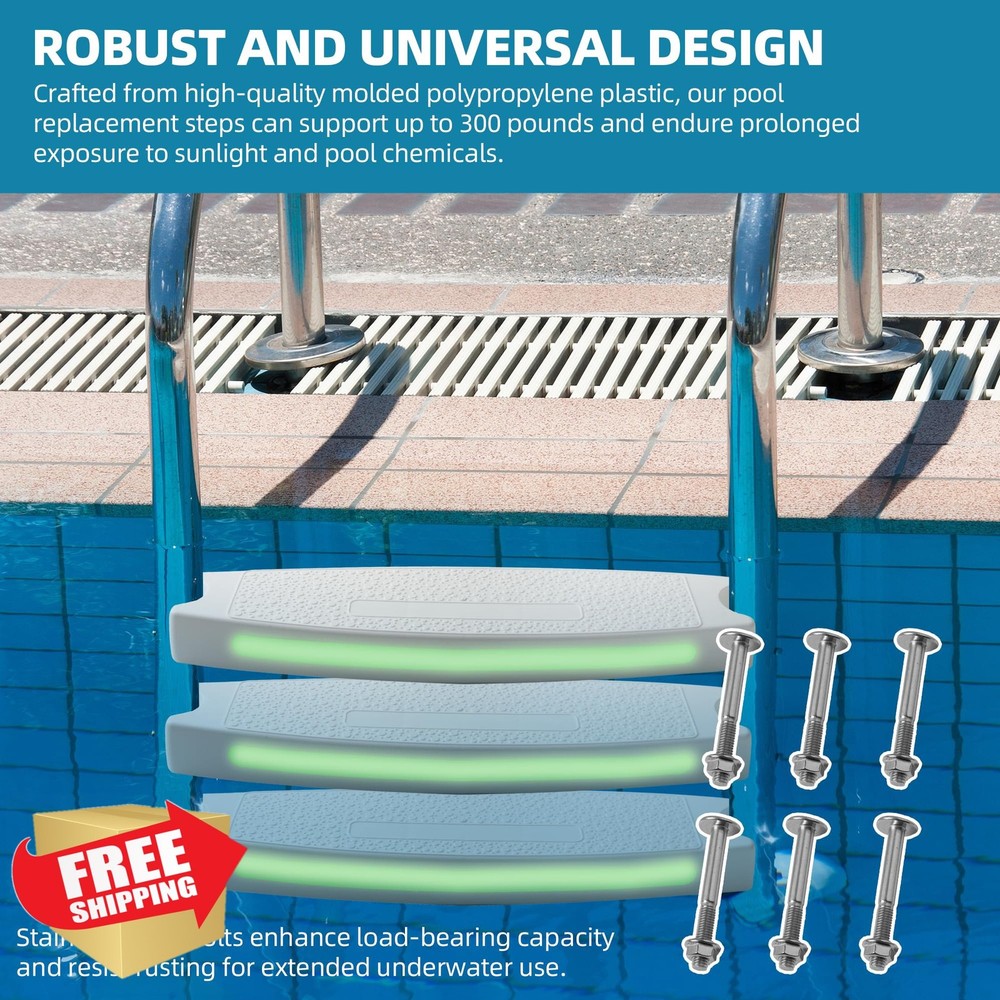 TonGass 3-Pack White Pool Ladder Step 18" Universal Replacement Reflective