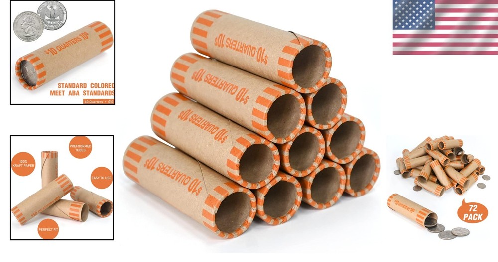 72 Ounce Coin Wrapper Rolls - Double-Wrapped Paper for Secure Quarters Storage