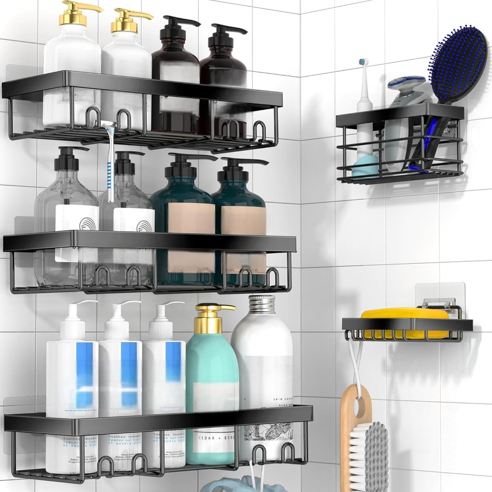 Moforoco Adhesive Shower Caddy Organizer Shelves Rack - 5 Pack Corner Bathroom S