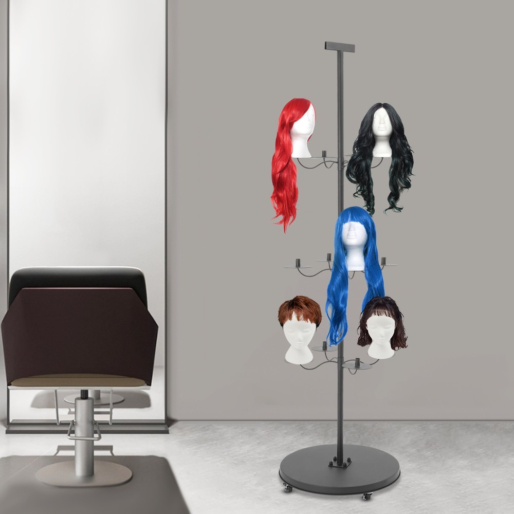 12-head Wig Display& Storage Rack Adjustable Wig Stand With Lockable Wheels
