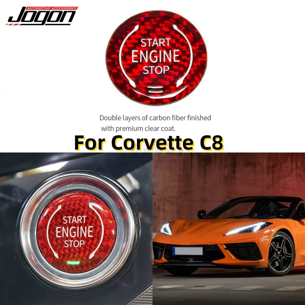 Red Carbon Engine Start Stop Button Cover Decor For Corvette C8 Z51 Z06 2020-25