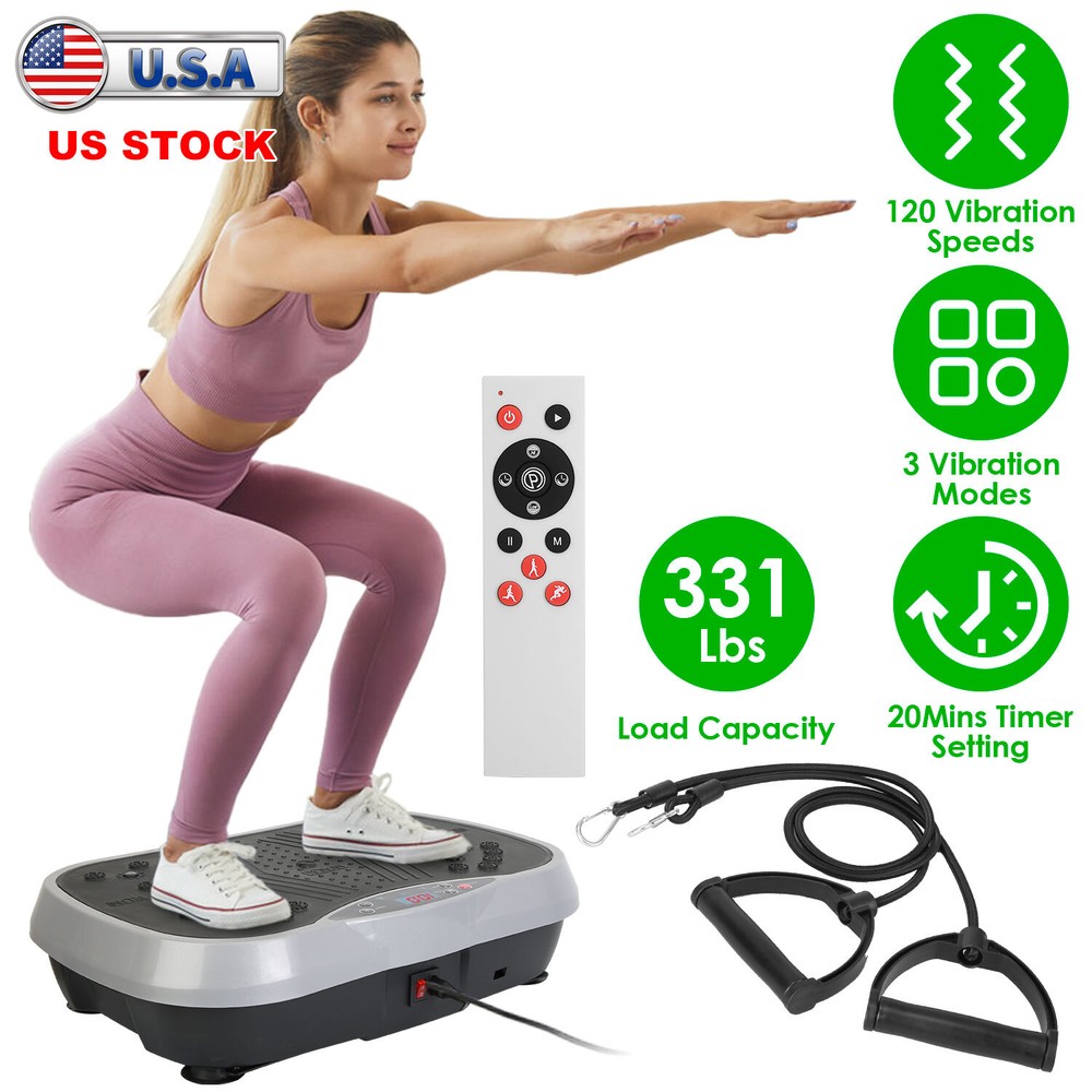 Vibration Plate Exercise Machine w/ Resistant Bands Remote Vibration Massager
