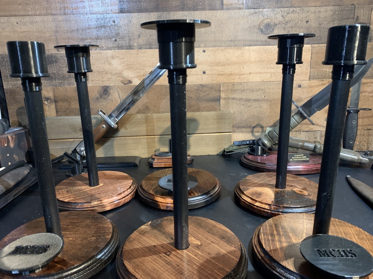 OWC-I-C Helmet Stands w/ height & Finish options, Lg & Sm dia. Tops &"Lift Kit"