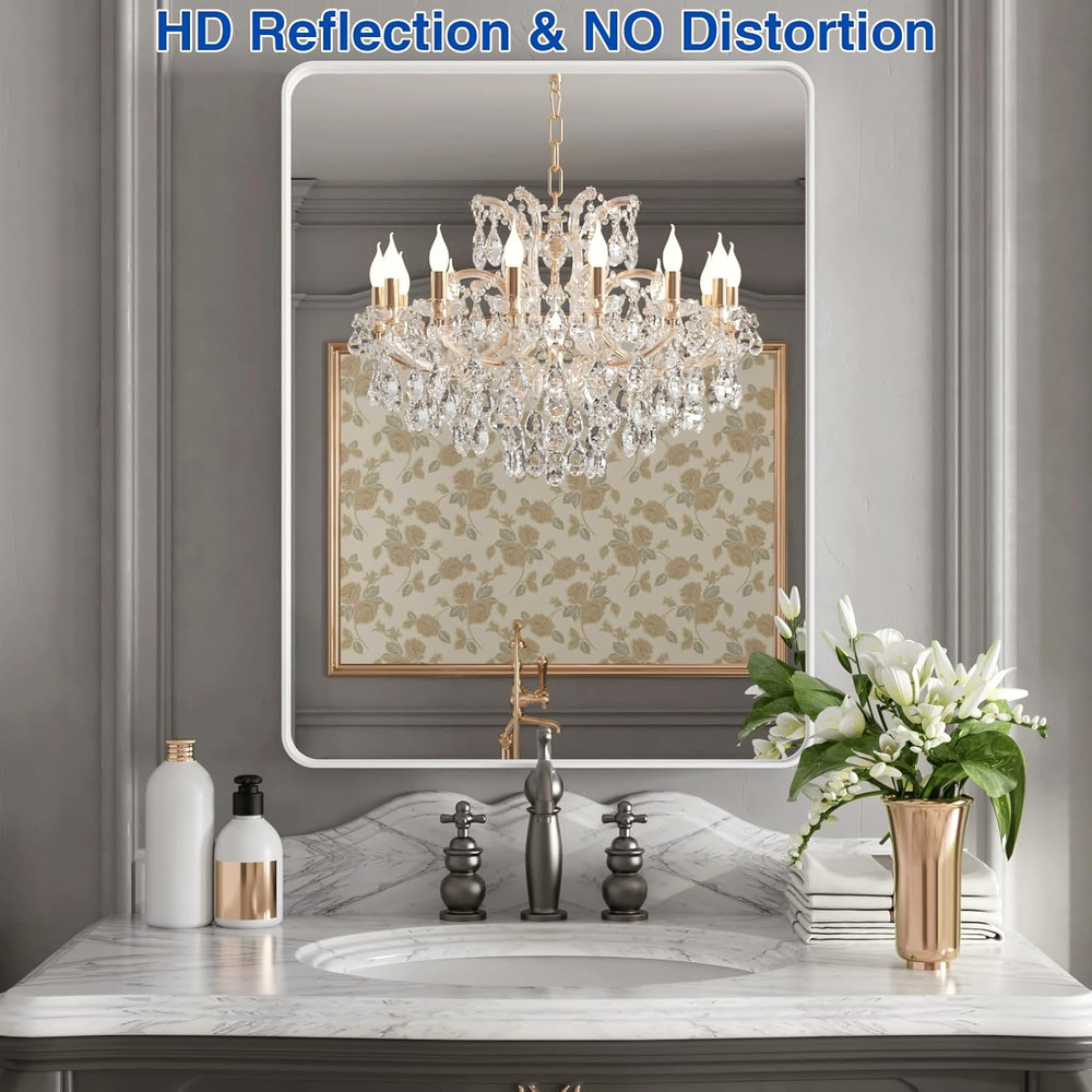 Matte White Rectangular Bathroom Mirror 22x30 Inch, Anti-Rust Frame