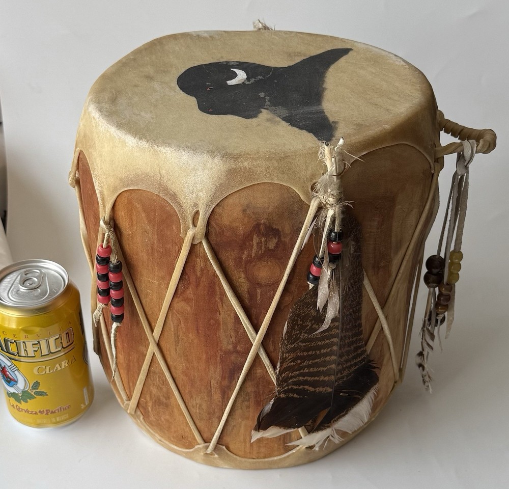 HAND CRAFTED RAWHIDE DRUM- 8” Diameter, 10.5” Tall