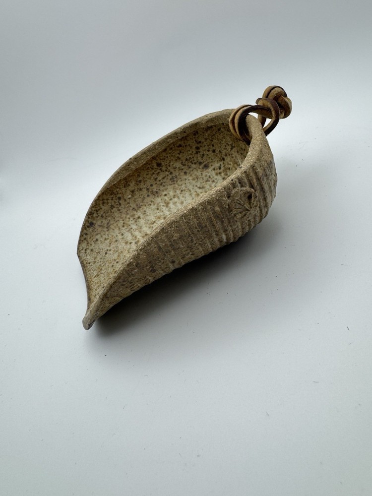 Handcrafted Ceramic Scoop With Leather Lacing