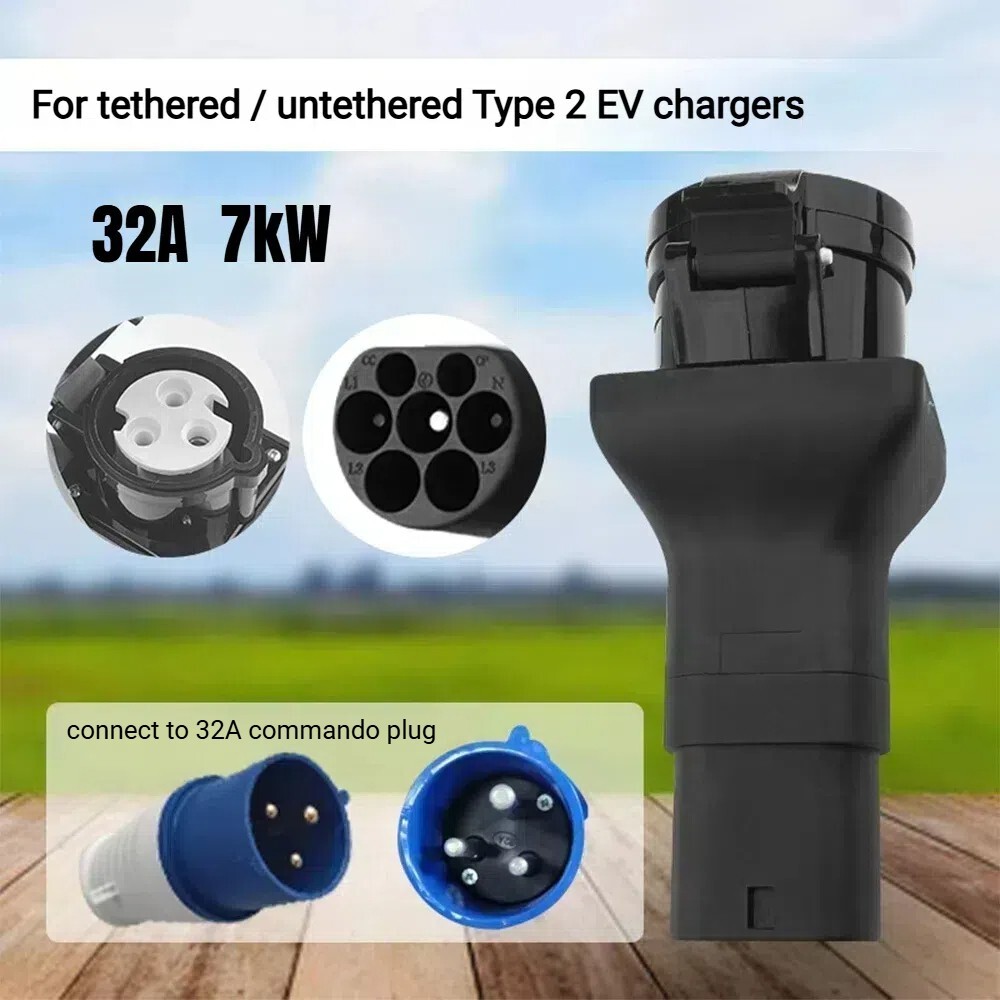 EV Charger connector Type 2 (charging station side) to 32A blue commando socket