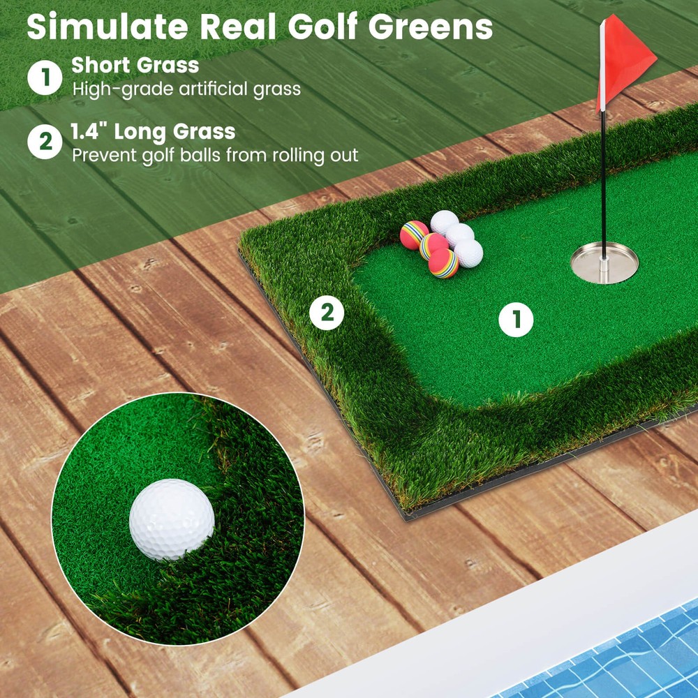 Rectangular Floating Golf Green for Pool Includes Golf Hitting Mat 6 Golf Balls