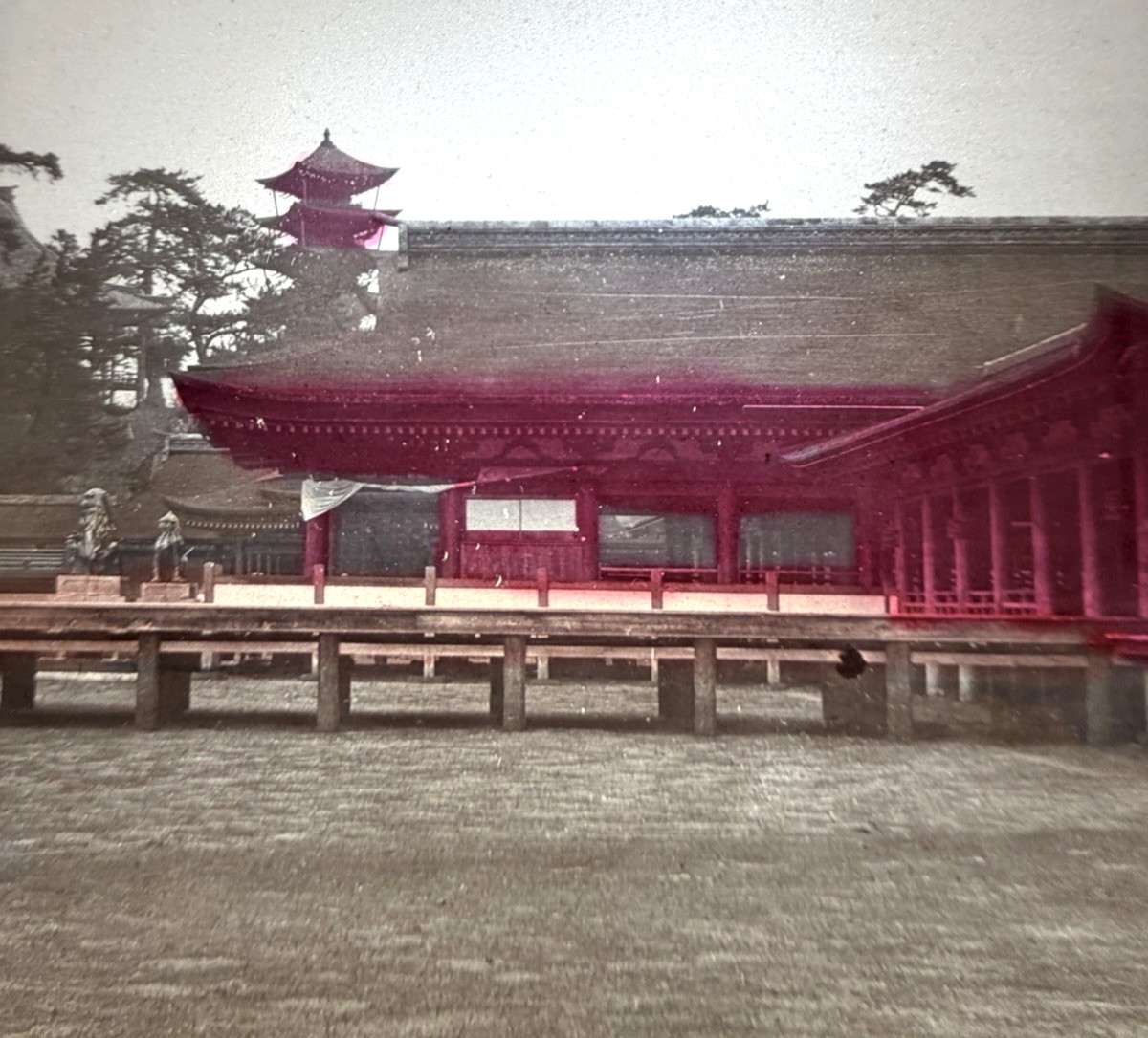 unique hold to the light Tinted Japanese Temple Lantern glass panel slide photo