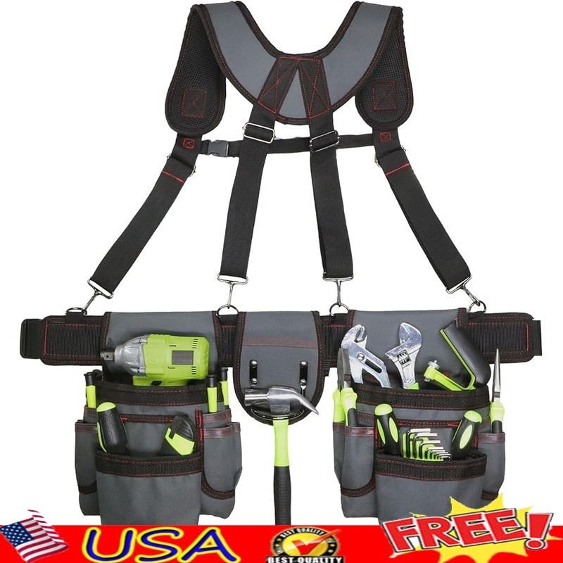 Adjustable Tool Belt Suspenders 22 Pockets Comfortable Durable Carpenters Men