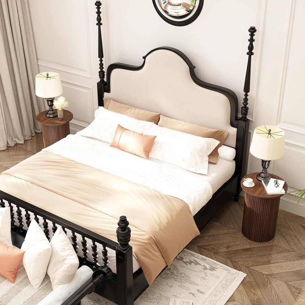 Wnutrees Round Fluted End Table, Small Accent Pedestal Side Table