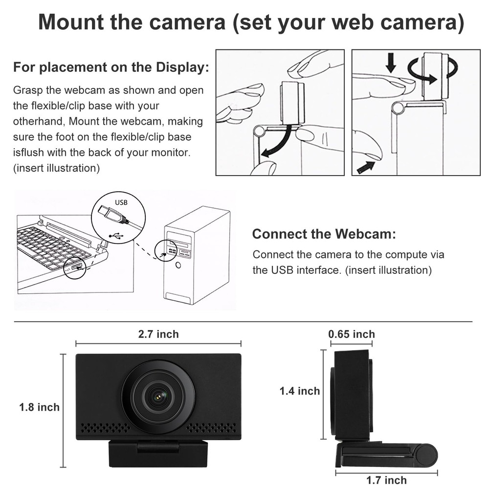 4K Webcam with Microphone & Privacy Cover, Webcam for PC, Adjustable FOV Comp...