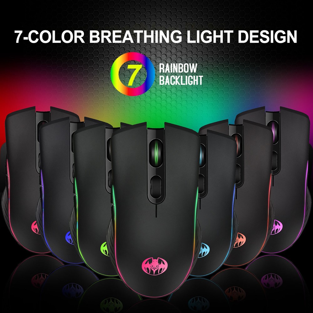 Wireless Gaming Mouse 2.4GHz Rechargeable Optical Mouse 7 Colors LED Backlit PC