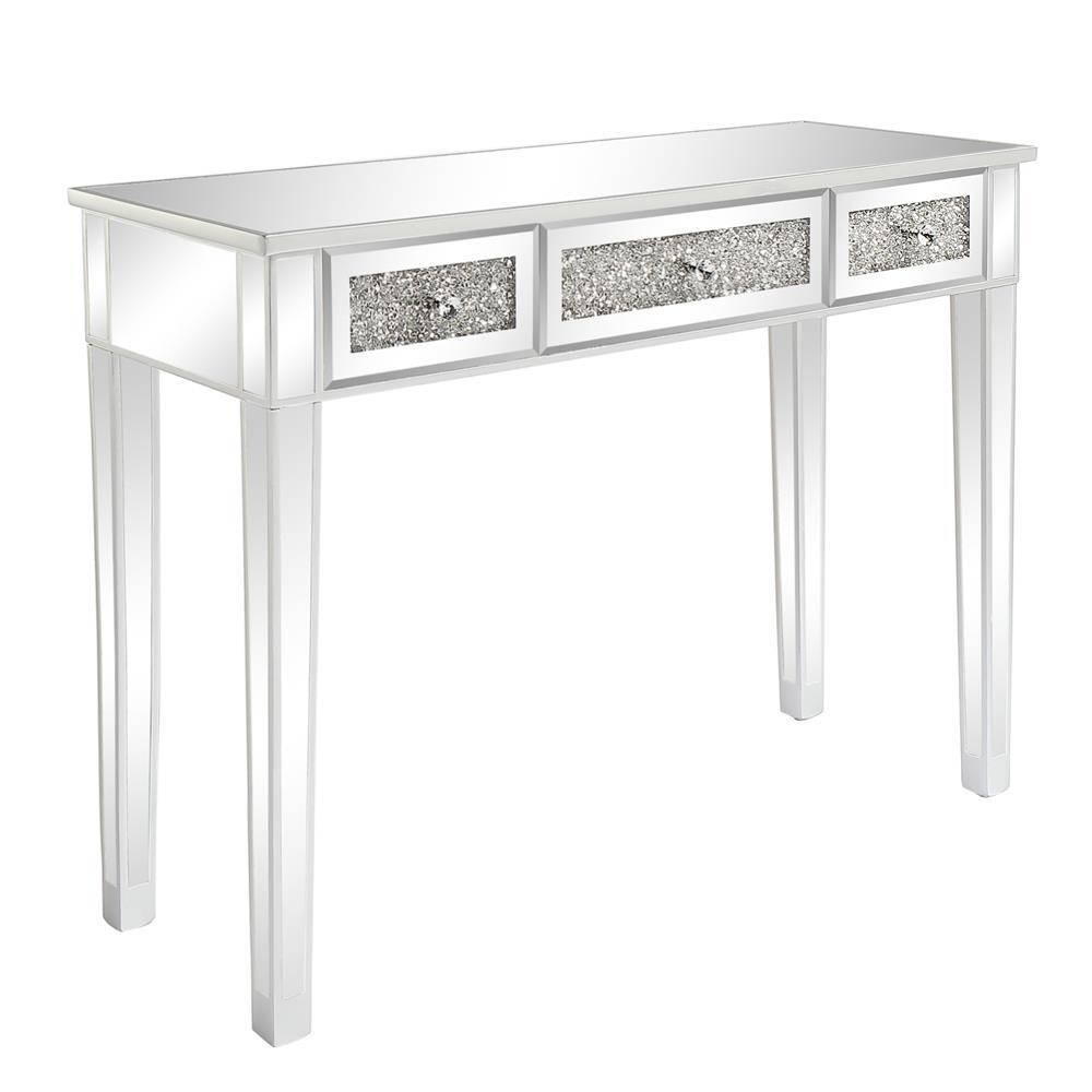 Modern Console Table Mirrored Vanity Table Makeup Desk Diamond w/ 3 Drawers