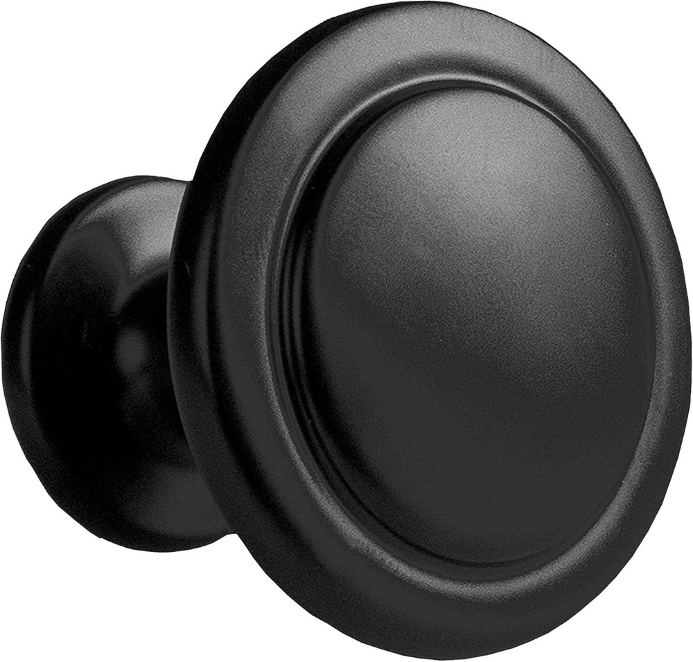 Flat Black Kitchen Cabinet Knobs - 1 1/4 Inch round Drawer Handles - 10 Pack of