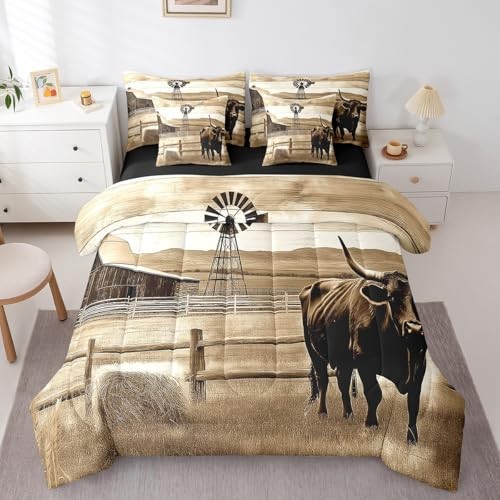 Western Decor Comforter Set with Sheets Size Kids Rustic King White and Brown