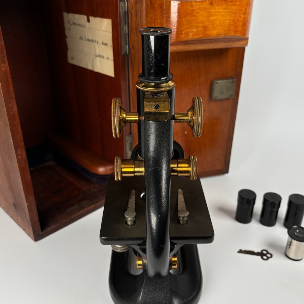 Spencer Buffalo Microscope Monocular + 3 Objectives & Case circa 1918 Antique