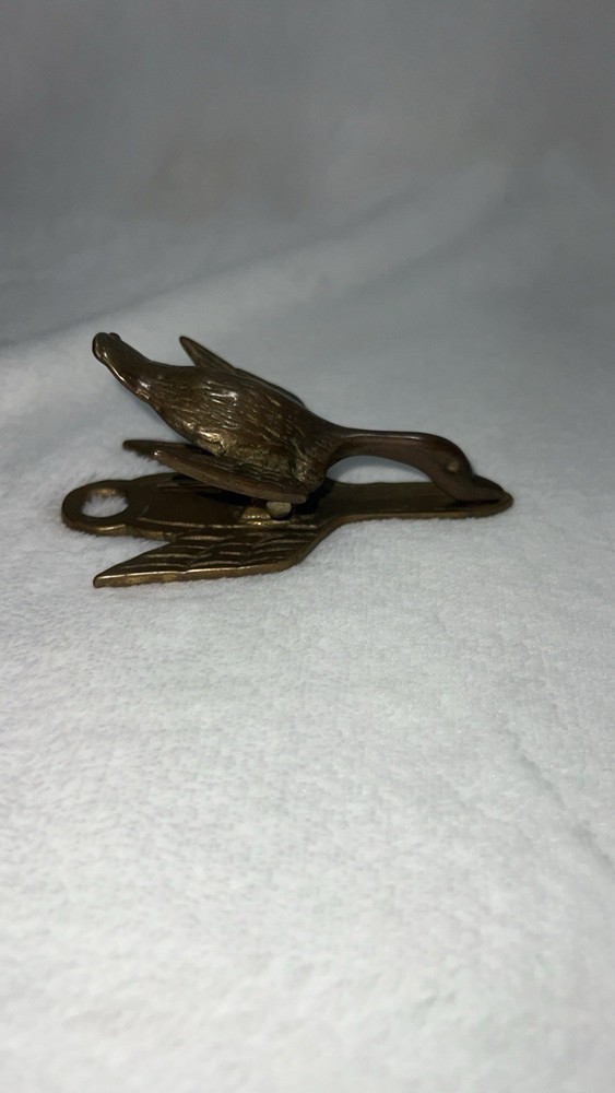 Vintage Heavy Solid Brass Flying Bird Wall Note Clip Spring Action 5oz Brass