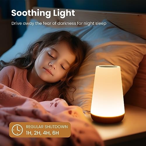 Night Light, Dimmable Touch Lamp for Bedroom, Portable Table Bedside Brown