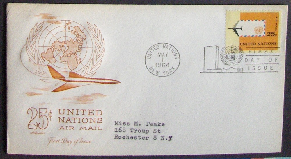 United Nations FDC envelope Air Mail NY 1964.