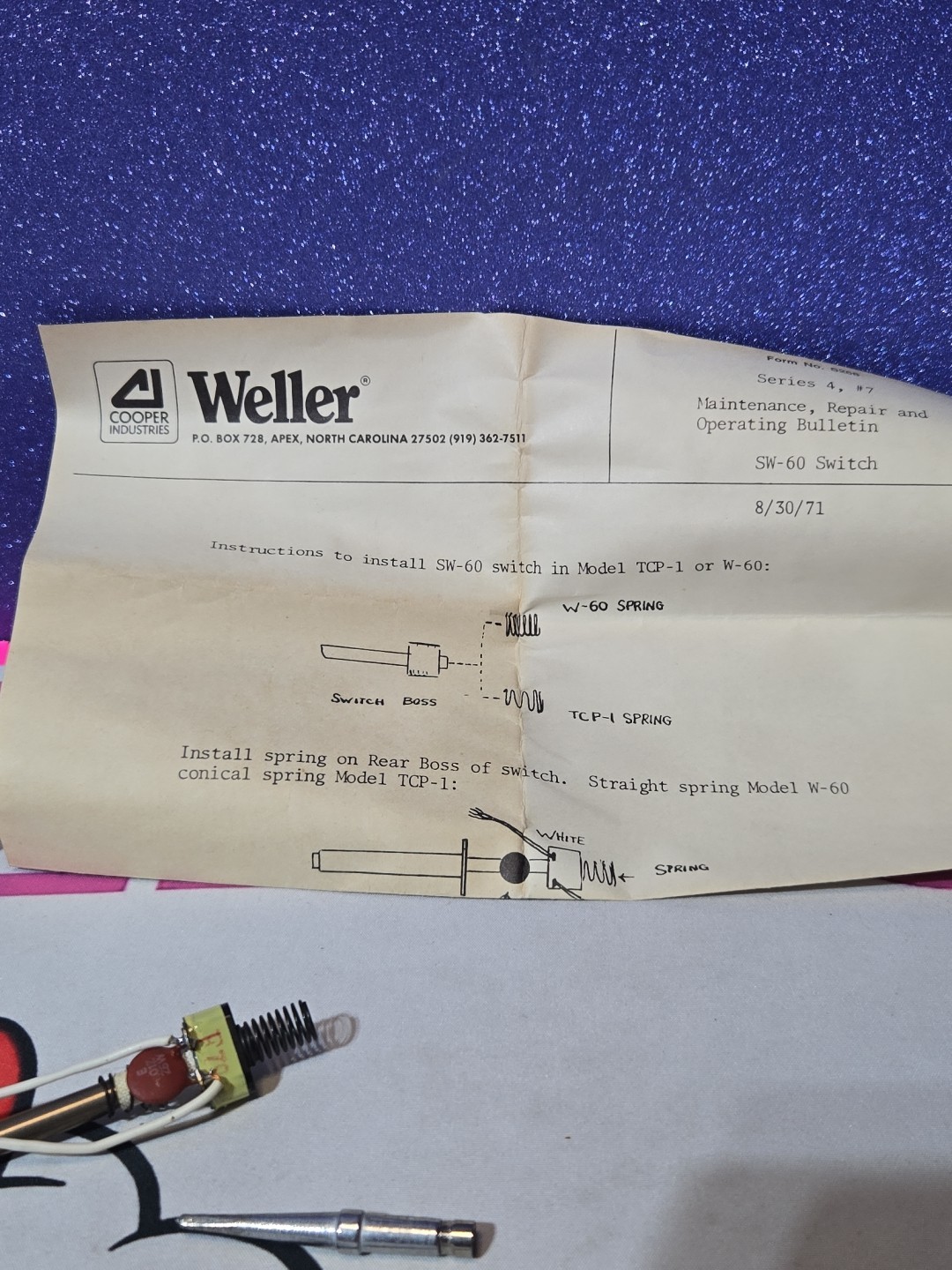 Weller SW-60 Switch Vintage Original Part for TC01 (Missing Screws)