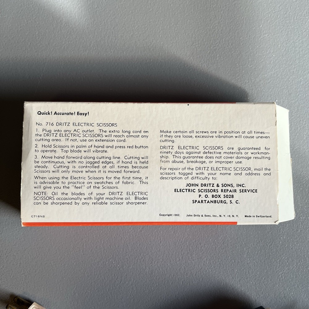Vintage Dritz Electric Scissors 1962 Working Condition - With Original Packaging