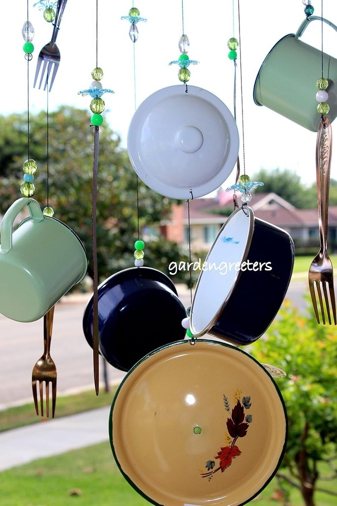 Windchimes Mobile Enamel Plate Spoon Fork Hanging Cup Decoration Windchimes