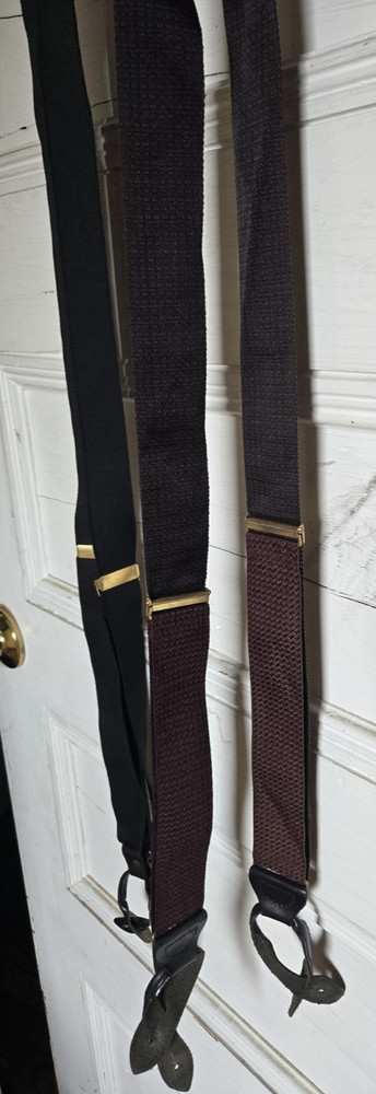 Two Suspenders Black & Multicolored Metal Button-Hole Elastic Adjustable