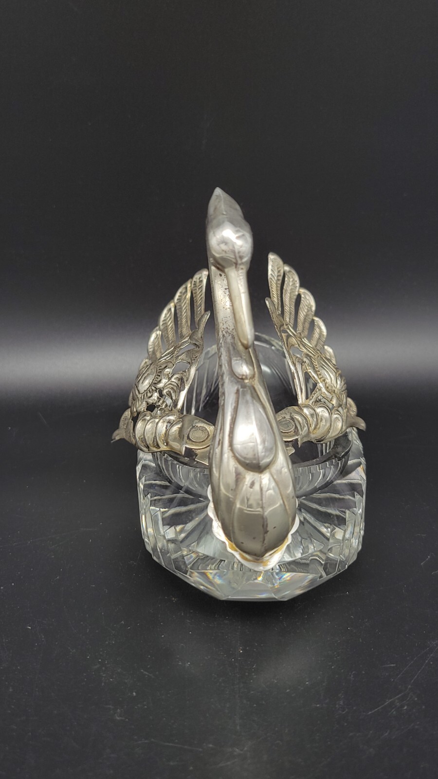 Vintage Sterling Silver & Crystal Swan Master Salt Cellar / Caviar Bowl, 5 1/4"