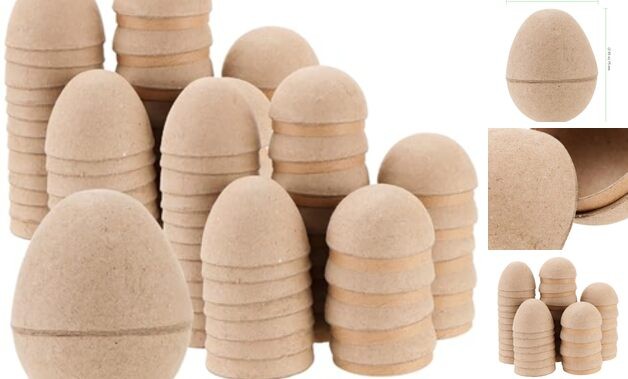 TAICHEUT 50 PCS Brown Paper Mache Easter Eggs, 3 Inch Paintable Easter Eggs,