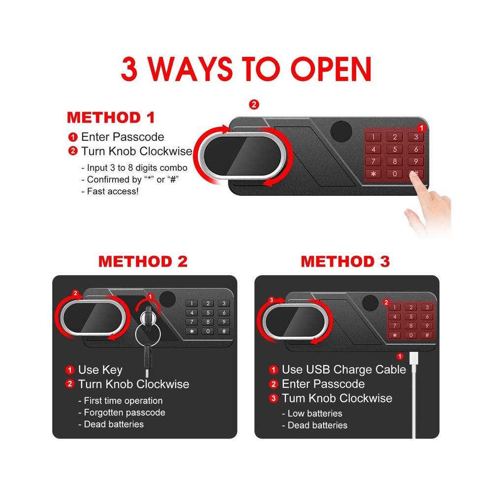 3.4 Cub Large Home Safe Fireproof Waterproof, Digital Security Fireproof Safe...