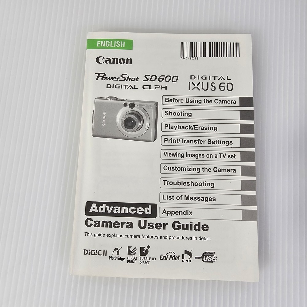 Canon Powershot SD600 Advanced & Basic User Guides, Genuine Original