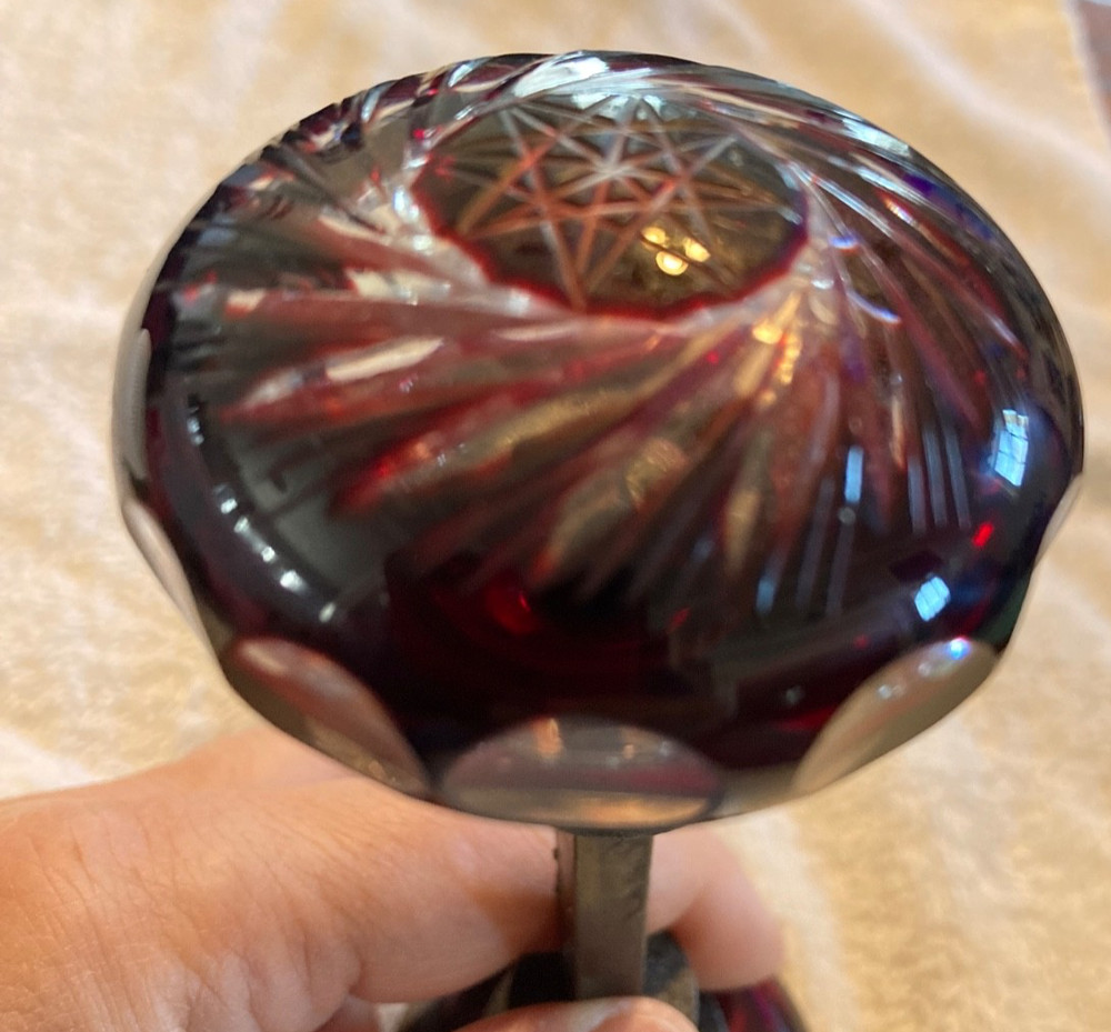 Vintage Victorian Ruby Red Cut Glass Doorknob Set