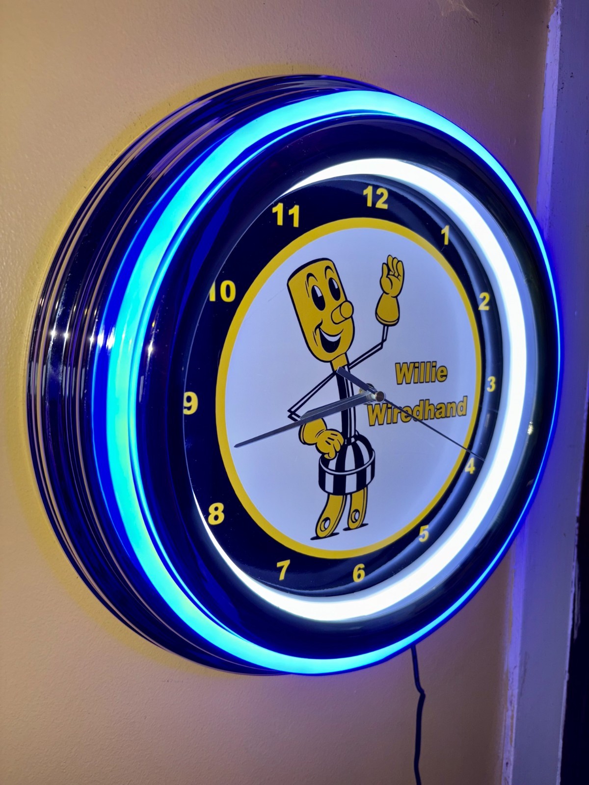 Willie Wiredhand Sparky Electrician Electric Company Neon Style LED Clock Sign