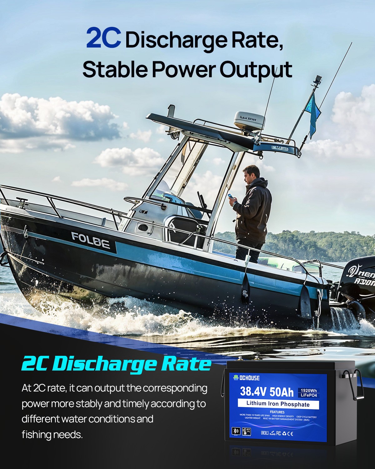 36V 50AH Lithium Golf Carts Lifepo4 Battery with 36V 25A Charger Bluetooth RVs