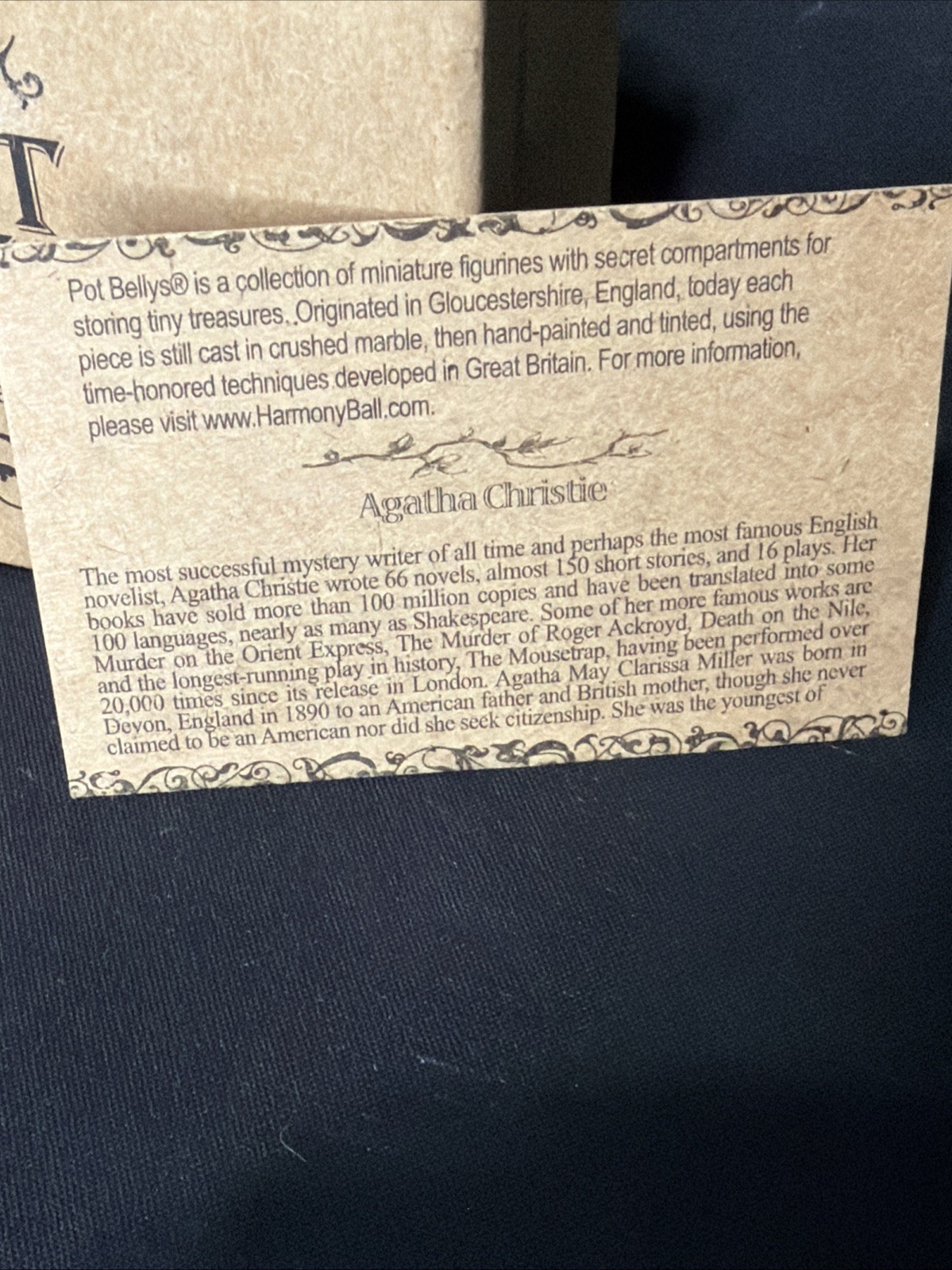 Agatha Christie Pot Belly Retired Figurine w Box Card Book Knife Inside