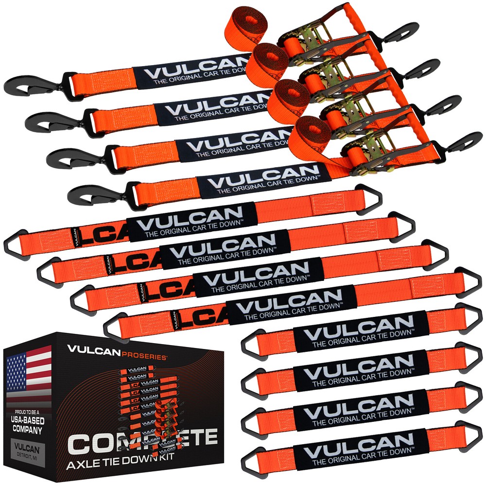 VULCAN PROSeries Orange Axle Strap Tie Down Kit - Snap Hook Ratchet Straps