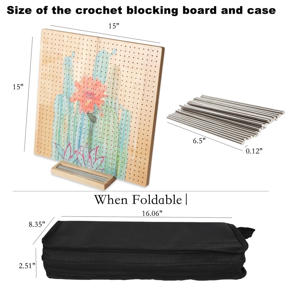15 Foldable Crochet Blocking Board with Pegs & Storage Pouch, Large Granny