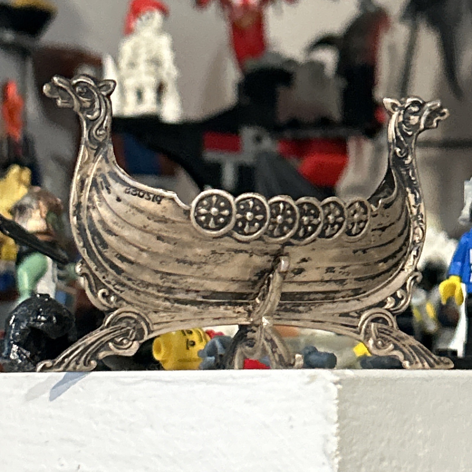 Vtg STERLING SILVER Norwegian Norge VIKING SHIP Open SALT CELLAR