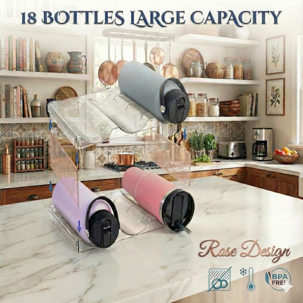 Stackable Water Bottle Organizer for Cabinet, Plastic Bottle Holder Designed ...