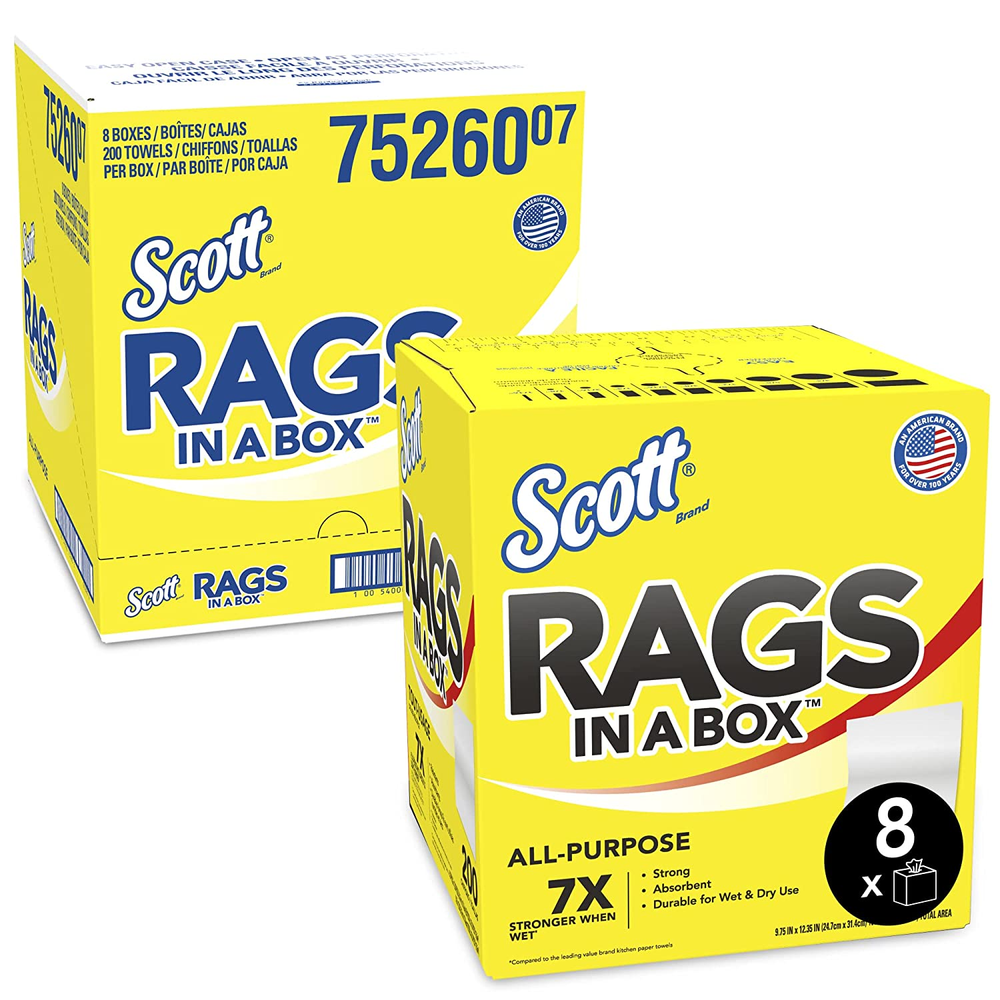 Scott Multi-Purpose Rags In-A-Box, White, 8 Boxes (KCC 75260CT)