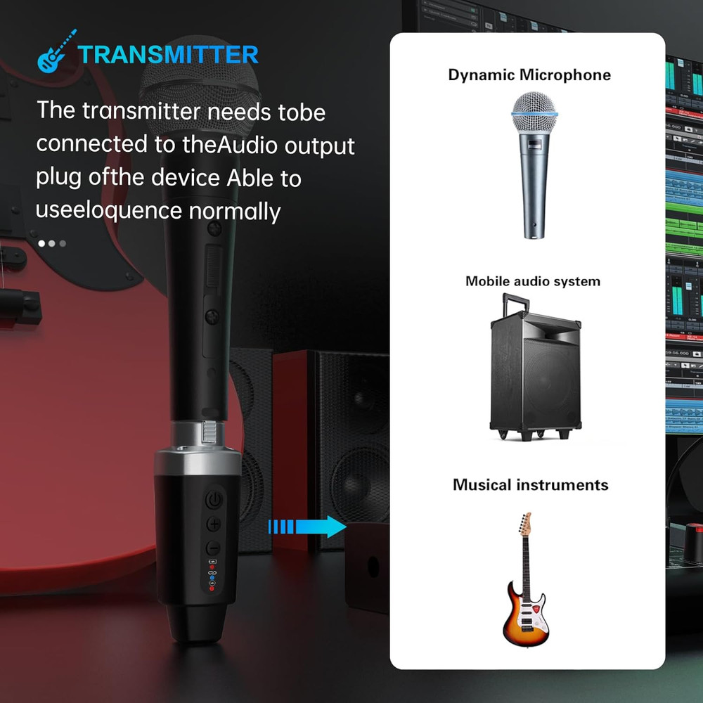 Wireless Microphone Transmitter Receiver 2.4Ghz, XLR Microphone Wireless System,