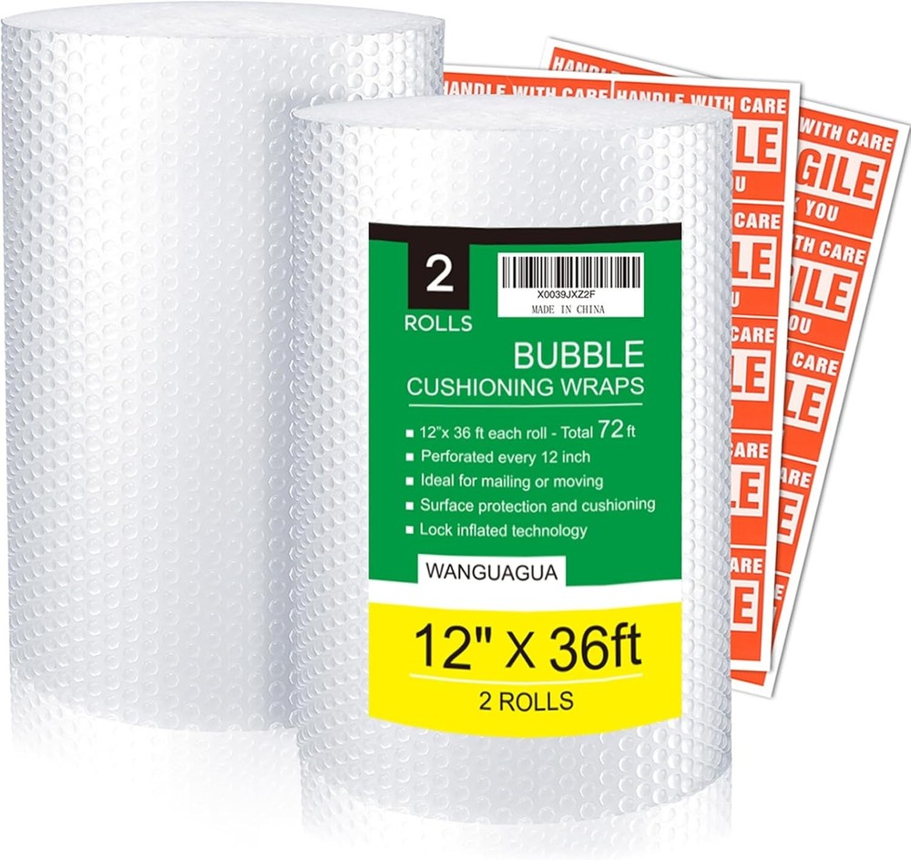 2 Pack 12 Inch x 72 ft Total Bubble Packing Wrap Moving